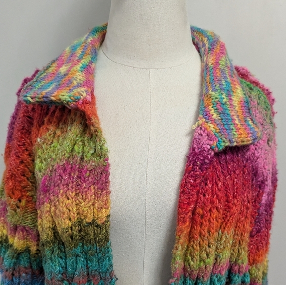 Handknit Gradient Rainbow Knit Open Chunky Cardigan Sweater - Picture 6 of 12